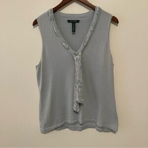 Lauren Ralph Lauren Sweater Vest Womens XL Pale Blue Knit Cotton Preppy Scarf